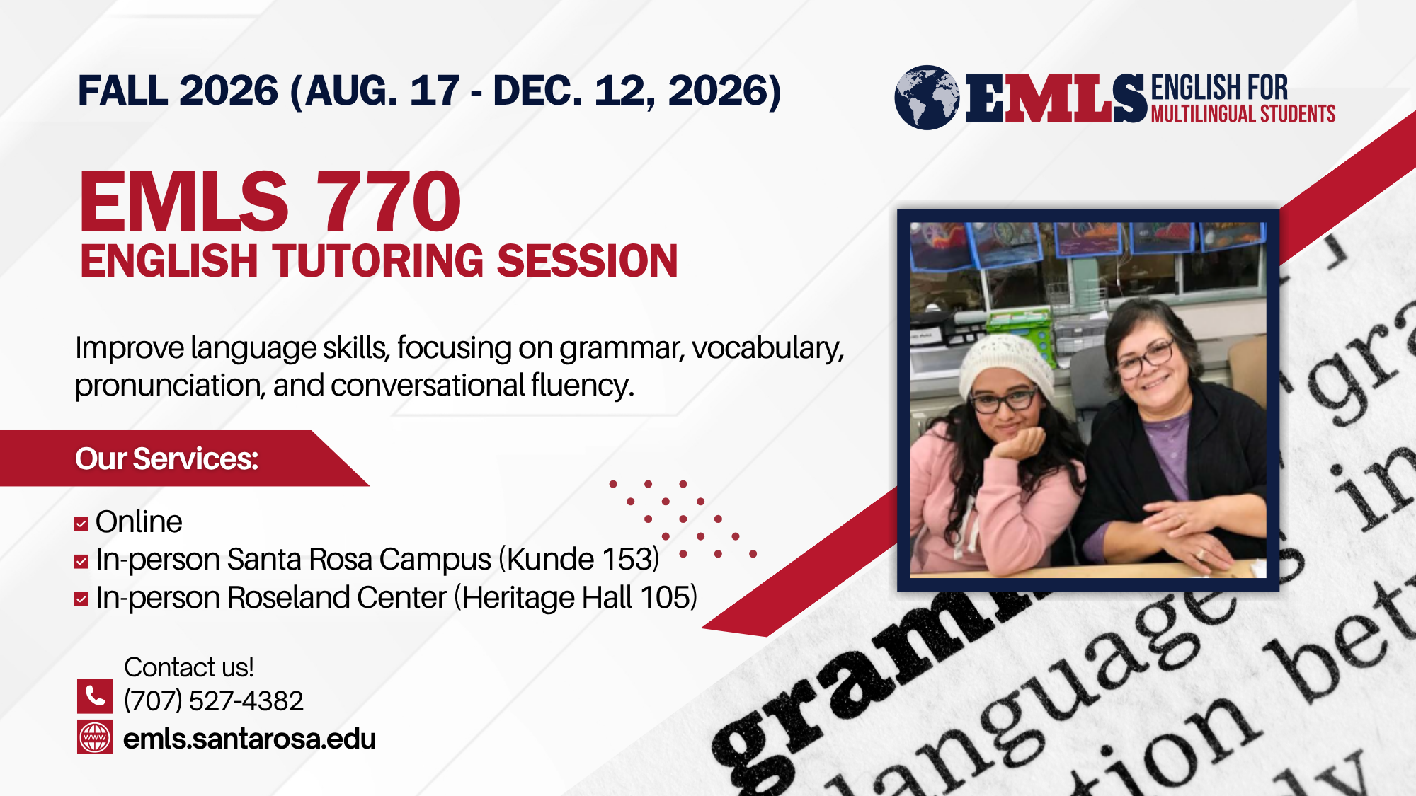 EMLS 770 English Tutoring Session general information
