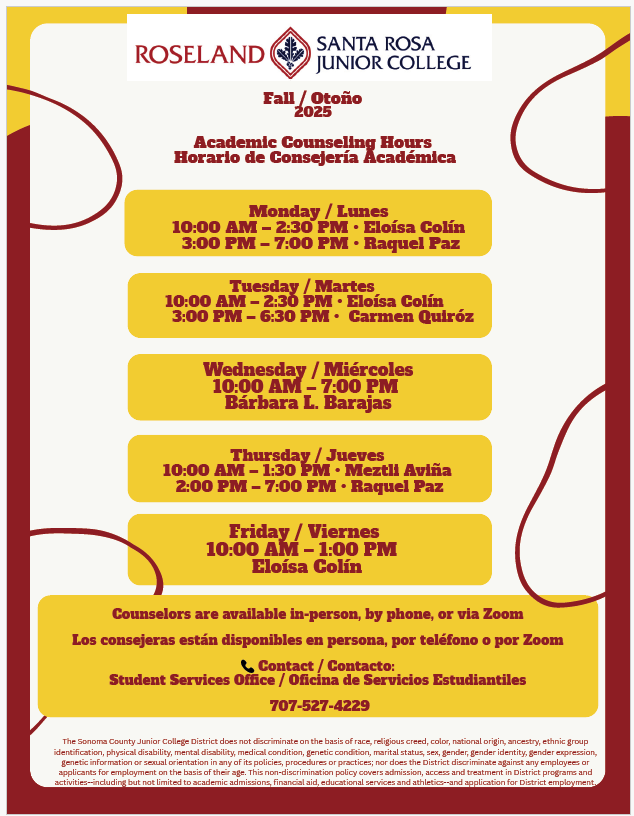 Academic Counseling Hours - Fall 2025